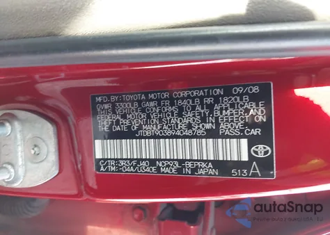 2009 Toyota Yaris z USA, uszkodzony, nr VIN JTDBT903894048785